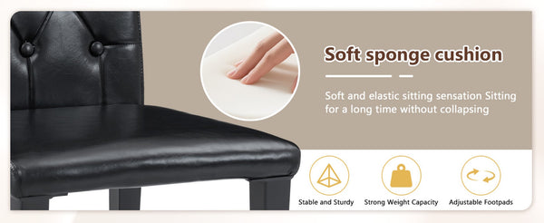 English Elm Table And Chair Set - Modern Black Wood Dining Table With Ergonomic Pu Leather Chairs For Comfort W1151S04311-GIGA