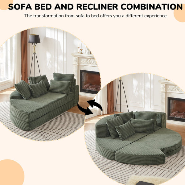 English Elm 78.5-inch Corduroy Modular Convertible Sofa Bed with Circular Lounger Design W834P385982