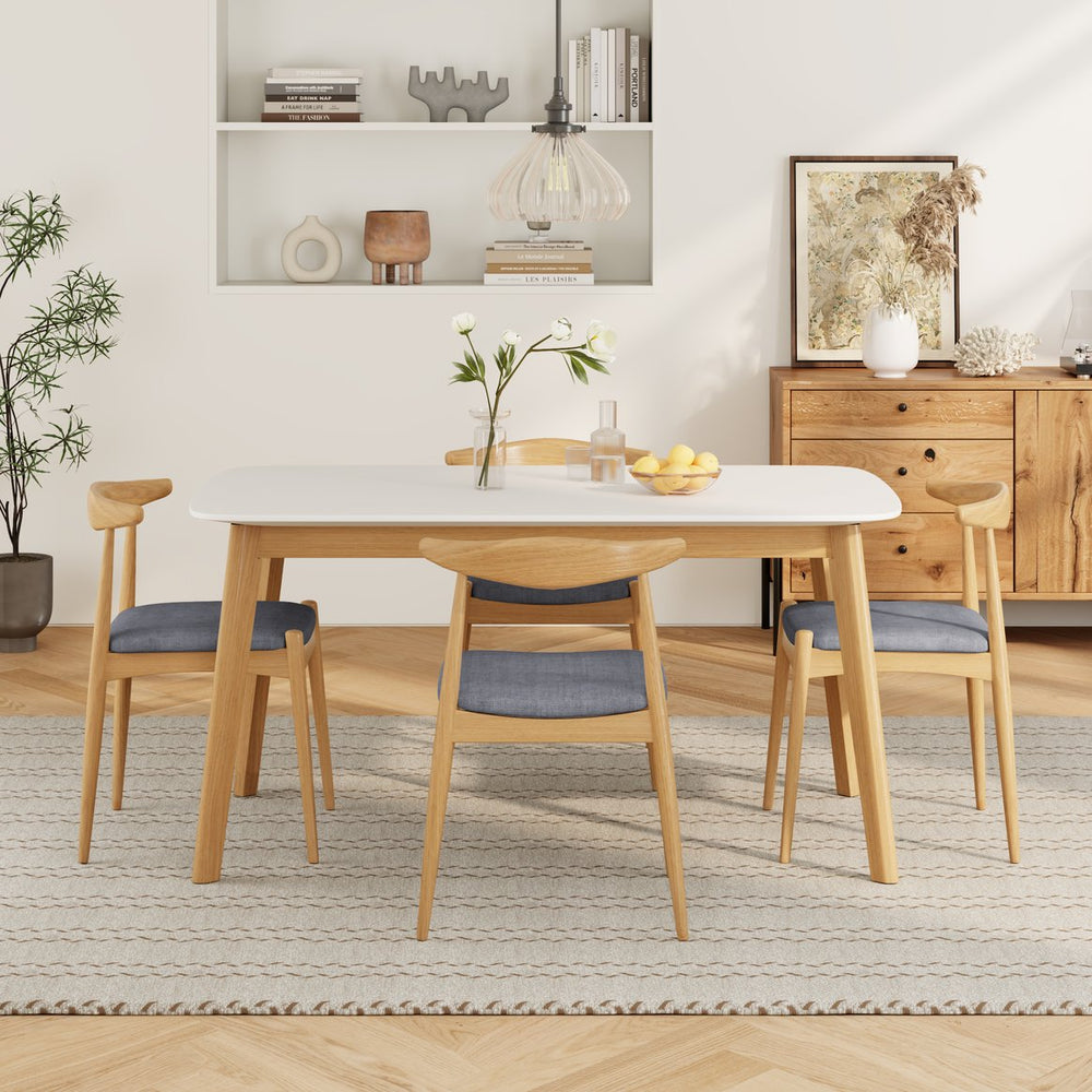 English Elm 5-piece Mid-century Modern Dining Set Rubberwood Table Splayed Legs Cushioned Chairs Gray,White Oak N759S002002L