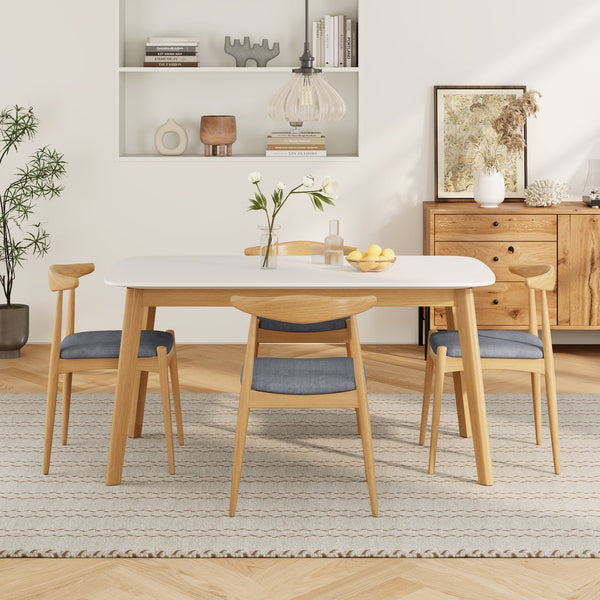 English Elm 5-piece Mid-century Modern Dining Set Rubberwood Table Splayed Legs Cushioned Chairs Gray,White Oak N759S002002L