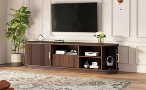 English Elm Vintage Farmhouse Media Console with Slatted Sliding Doors and Brass Hardware for Living Room Walnut N721P427206P