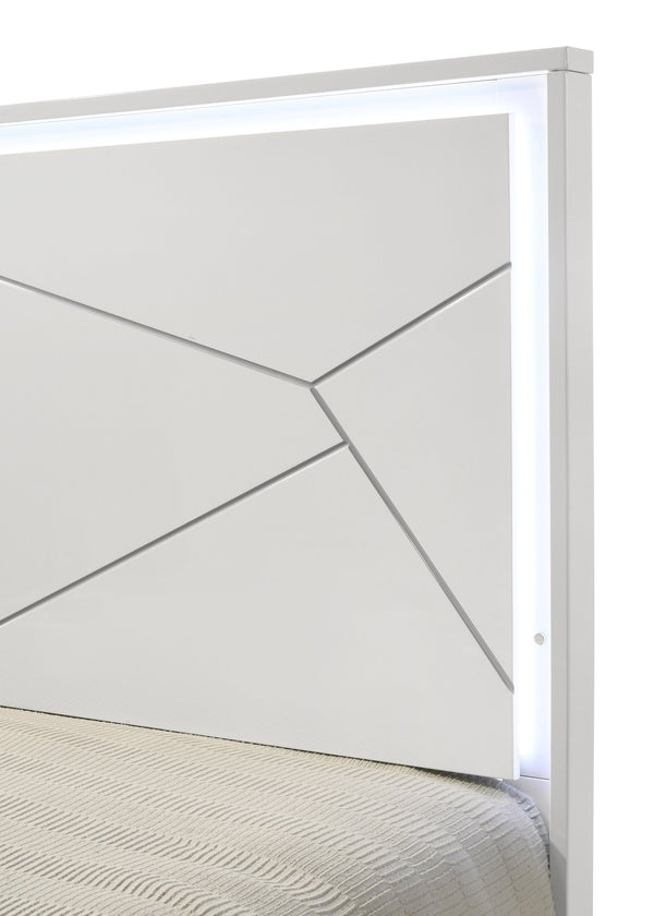 English Elm 1Pc Queen Size Bed - Modern High-Gloss White Finish With Led-Lit Headboard For Stylish Bedrooms B2741S00599