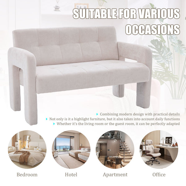 English Elm Nordic Ergonomic Double Armchair Upholstered Chenille Two-Seater Sofa 550lb Capacity Compact Lounge Chair Beige W395P380531