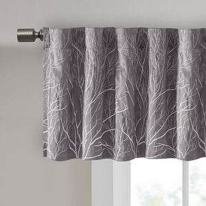 JLA Home Madison Park - Faux Embroidered Tree Branch Window Valance in Lustrous Silk-Look Fabric with Lined Privacy Drapery Grey MP41-4573