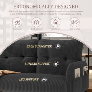 English Elm United We Win Corduroy Two Seat Sofa with Lumbar Support and Built in Storage Pockets Gray W1568P386168