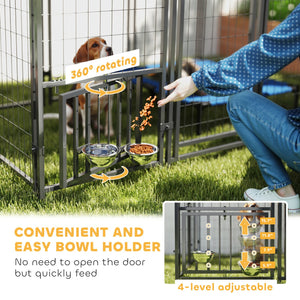English Elm Outdoor Large Breed Dog Kennel with Uv Roof Rotating Bowls and Powder Coated Steel Frame T3971P406336