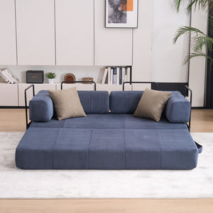 English Elm Folding Sofa Bed with Corduroy Cover, 78.5" Convertible Futon Couch, No-Assembly Foam Spring Mattress, Compact Sleeper for Living Room Blue W2915P276732