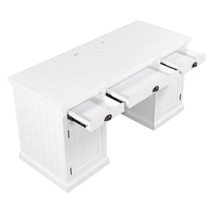 English Elm 67" White Executive Desk with Cabinet Storage Drawers and Usb Ports for Home Office N751S415500K