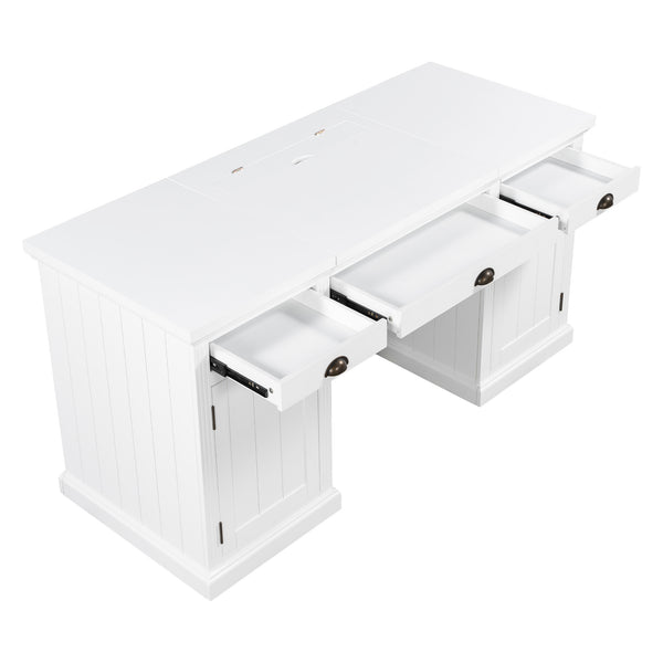 English Elm 67" White Executive Desk with Cabinet Storage Drawers and Usb Ports for Home Office N751S415500K