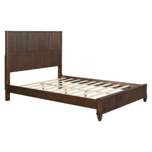 English Elm Solid Rubberwood Queen Platform Bed Tall Headboard Vertical Grain No Box Spring Walnut W5819S00001