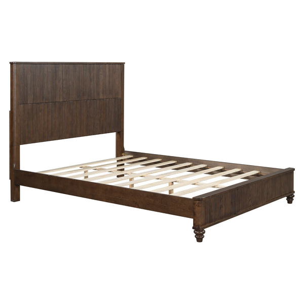 English Elm Solid Rubberwood Queen Platform Bed Tall Headboard Vertical Grain No Box Spring Walnut W5819S00001