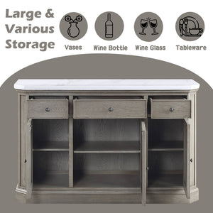 English Elm Zumala Marble Top Server with Weathered Oak Finish, Nailhead Trim, Felt-Lined Drawers, Trestle Base B2726P333614