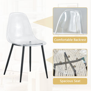 English Elm Table Oval Tempered Glass Dining Set Seats Six with Transparent Acrylic Chairs Luxe Style W1151S04761