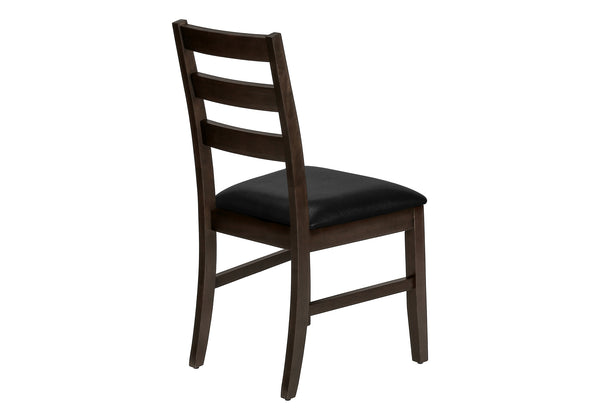 English Elm Dining Chair Set of 2 – Black Faux Leather Upholstered Side Chairs with Brown Solid Wood Slat Backs, 37.5" H, 250 lb Capacity B2710P218880