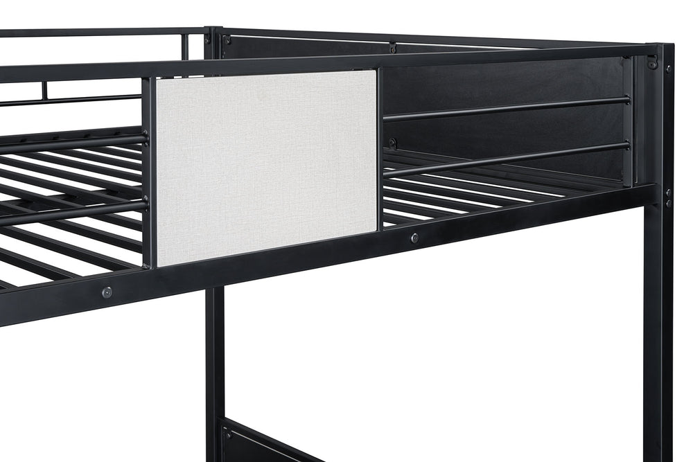 English Elm Full Full Metal Bunk Bed Contemporary Black Frame with White Accent Panels, Side Ladder, Full Size Ready B2741P347306