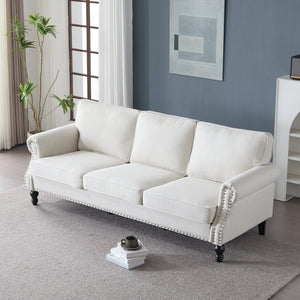 English Elm 83 Inch Faux Leather Traditional Sofa with Brass Nailhead Trim and Deep Rolled Arms W2911S00012