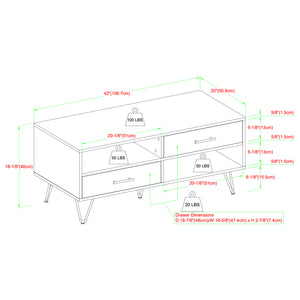 English Elm Walker Edison - Modern Hairpin-Leg Coffee Table Slate Grey with 2 Drawers, Open Cubbies, Warp-Resistant MDF, Retro Chic Legs B185P169027