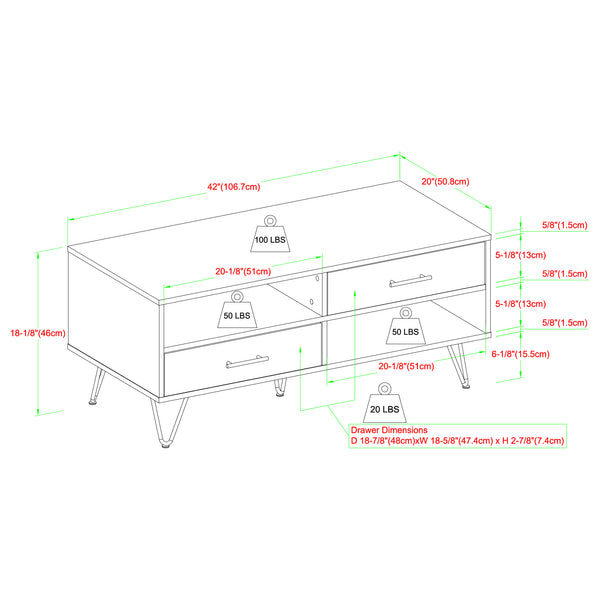 English Elm Walker Edison - Modern Hairpin-Leg Coffee Table Slate Grey with 2 Drawers, Open Cubbies, Warp-Resistant MDF, Retro Chic Legs B185P169027