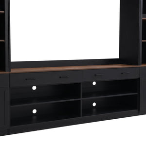 English Elm Farmhouse Mid-century Entertainment Center Walnut Black with Wine Rack for Living Room N721S000046B-2
