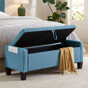 English Elm Ottoman Tufted Linen Storage Bench with Safety Hinge Solid Wood Frame Entryway Seat W2186P470000