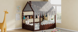 English Elm {slats Are Not Included} Twin Montessori House Floor Bed Kids Tent Lights Shelves Pinewood Frame Espresso N708P407963P