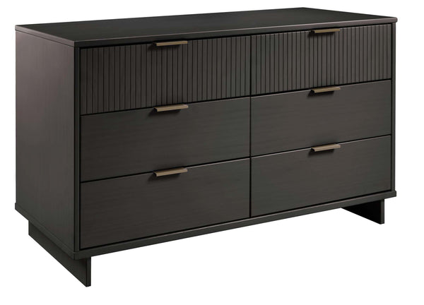 English Elm Granville 55" Dresser In Charcoal Gray - Chic 6-Drawer Storage With Ribbed Fronts & Gold Handles B365S00090