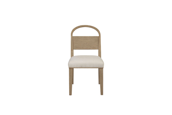 English Elm Wood Arch Back Chair with Cushioned White Sand Seat, Toffee Oak Finish, Elegant Transitional Design Beige 38.5 L x 20 W x 12 H B2699P373200