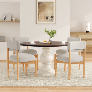 English Elm Modern Linen Upholstered Dining Chair Set Solid Wood Cross Base Removable Back Light Gray T3623P465995