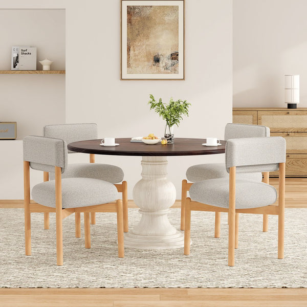 English Elm Modern Linen Upholstered Dining Chair Set Solid Wood Cross Base Removable Back Light Gray T3623P465995