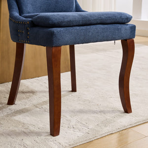 English Elm Modern Dining Chairs Set of 2 with Double-Layer Cushioned Spring+Sponge Comfort, Curved Solid Wood Legs, Mid Back Elegance for Living & Dining Room Blue W1143P207918