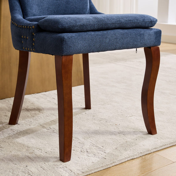 English Elm Modern Dining Chairs Set of 2 with Double-Layer Cushioned Spring+Sponge Comfort, Curved Solid Wood Legs, Mid Back Elegance for Living & Dining Room Blue W1143P207918
