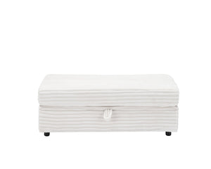 English Elm 47.24-inch corduroy armchair with storage ottoman and USB ports, spring seat, solid wood frame lounge White W3356S00024