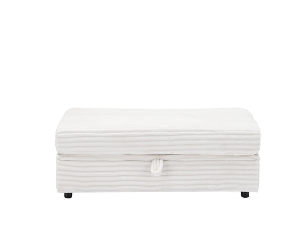 English Elm 47.24-inch corduroy armchair with storage ottoman and USB ports, spring seat, solid wood frame lounge White W3356S00024