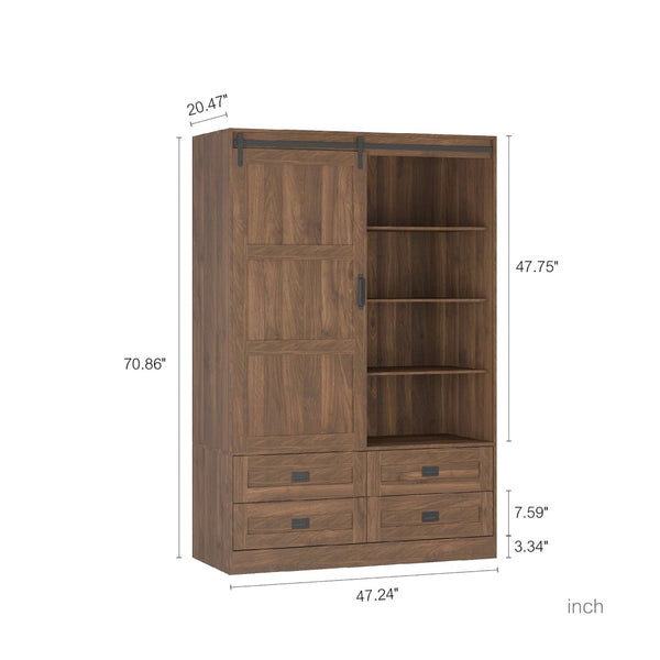 English Elm Tall Armoire Wardrobe: Stylish Farmhouse Clothing Storage With Sliding Barn Door, Drawers & Shelves W1321S00021-GIGA