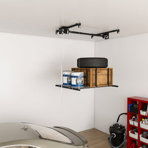 English Elm Overhead Garage Ceiling Rack All Steel Crank Down Platform 250 Lb Locking Hoist W2700P346225