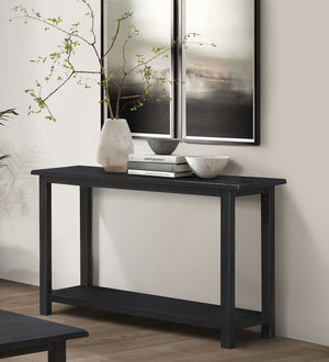 English Elm Wood Pine Console Table Weathered Farmhouse Finish with Open Shelf for Entryway Distressed Black B016P472898