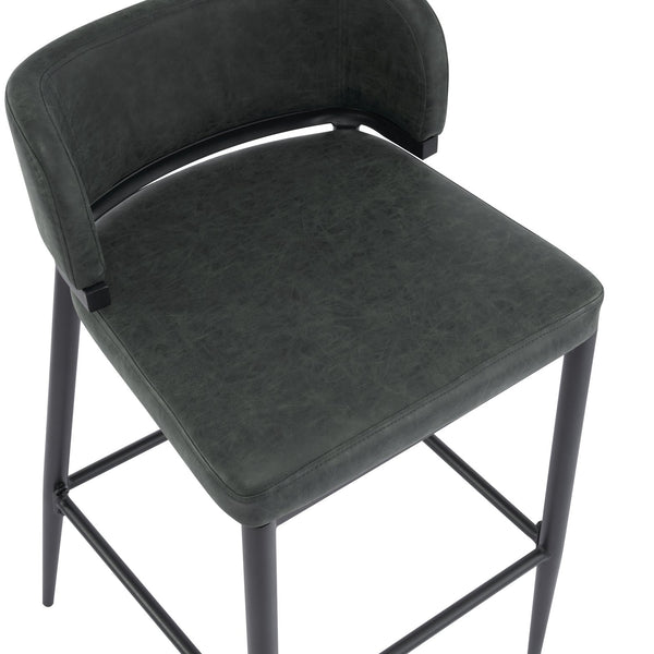 English Elm Christopher Knight Home® - Metal Industrial Leathaire Barstool Set of 2 with Comfortable Seat, Footrest, Non‑Slip Feet, Durable Frame Dark Green N771P247188L