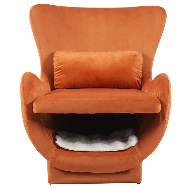 English Elm Furniture Plush 2-in-1 Pet-Friendly Mid Century Modern Accent Chair with Velvet Upholstery, Removable Base and Ergonomic Support for Living Room Orange N843P331163S