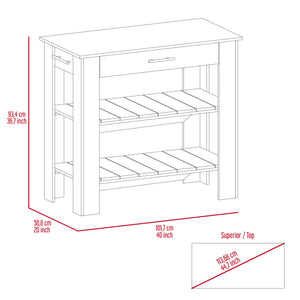 English Elm Kitchen Island With Open Shelves, Drawer, Towel Hanger, Black & Light Oak Finish For Versatile Style B097132959