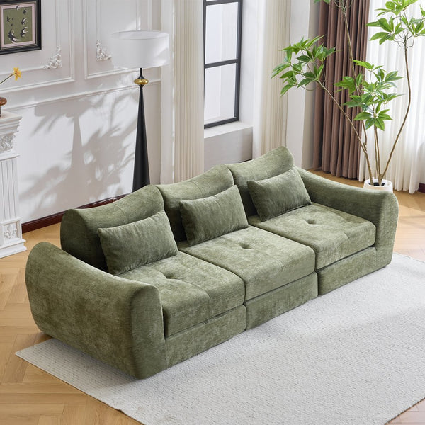 English Elm Modular Cloud Sectional Sofa Bed with Flannelette Upholstery for Flexible Living Green W1829S00075