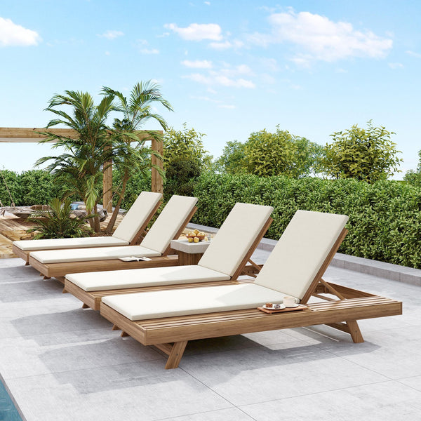 English Elm Lounge Chaise Outdoor Acacia Wood Slatted Frame with Water Resistant Cushion Resort Style Cream,Light Brown N770P442L18C