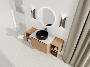 English Elm 54'' Wall-Mounted Bathroom Vanity With Elegant Ceramic Sink, Soft-Close Doors & Ample Storage Shelves W999S00415