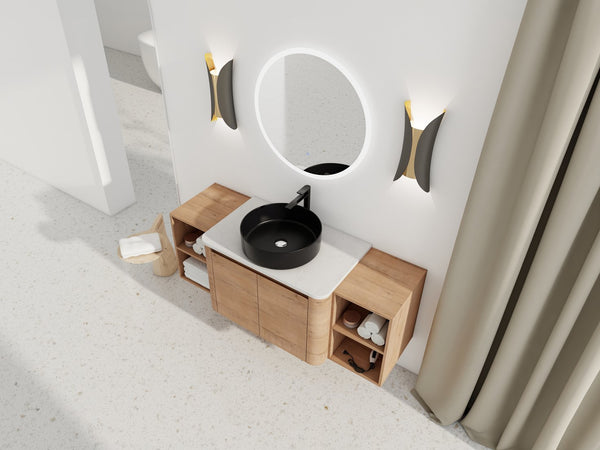 English Elm 54'' Wall-Mounted Bathroom Vanity With Elegant Ceramic Sink, Soft-Close Doors & Ample Storage Shelves W999S00415