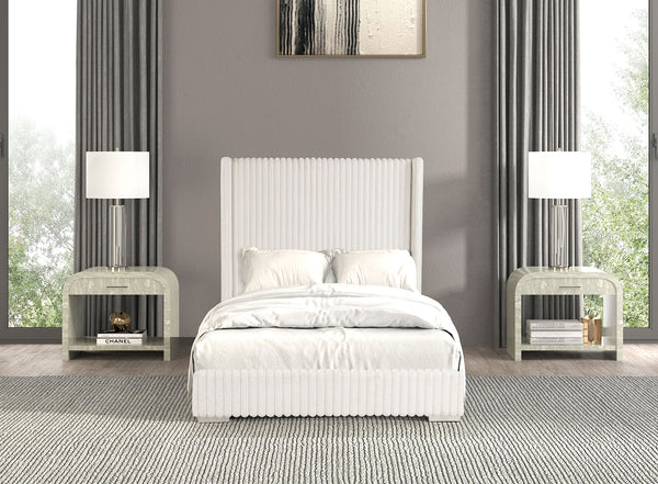 English Elm Bedroom Elegant Contemporary Queen Bed with Fur Chenille Upholstery, Engineered Wood Frame, Mattress-Ready White 65 L x 73.5 W x 7 H B2741P320879