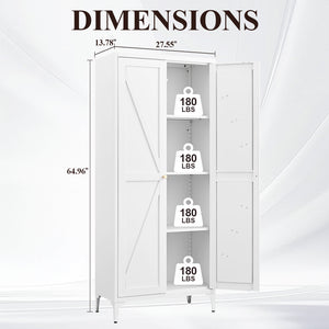 English Elm [metal Adjustable] Tall Steel Pantry Cabinet with Gold Handles and Four Shelves for Any Room White T3625P366651