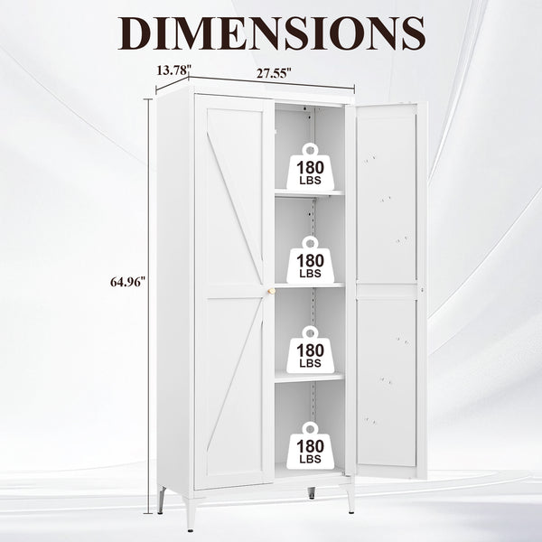 English Elm [metal Adjustable] Tall Steel Pantry Cabinet with Gold Handles and Four Shelves for Any Room White T3625P366651