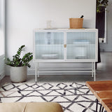 English Elm White Sideboard Storage Cabinet With Two Fluted Glass Doors Detachable Shelves Bottom Space For Living Room, Office, Dinging Room and Entryway (Old Sku:W68743732)