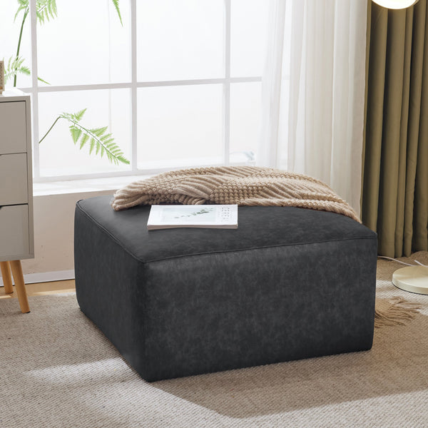English Elm Upholstered Corduroy Square Ottoman Plywood Frame Sectional Footrest for Living Room Black N757P414087B