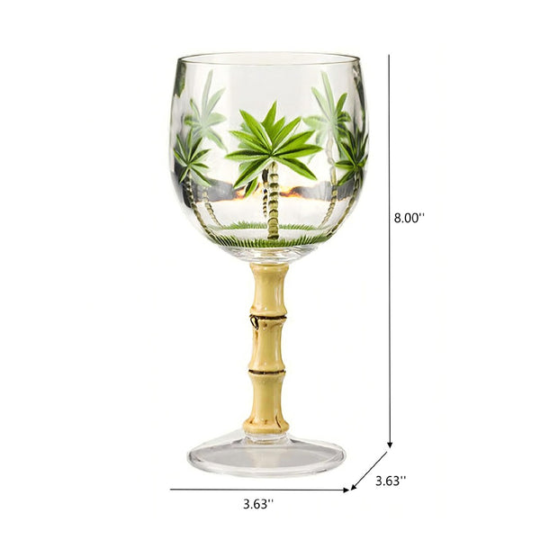 English Elm Palm Tree Acrylic Wine Glasses Set Of 4, Unbreakable 16Oz Bpa-Free For Poolside & Outdoor Fun B095120329-GIGA