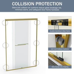 English Elm 44" Semi-frameless Double Sliding Shower Door Brushed Gold Tempered Glass Walk-in W1920P388013